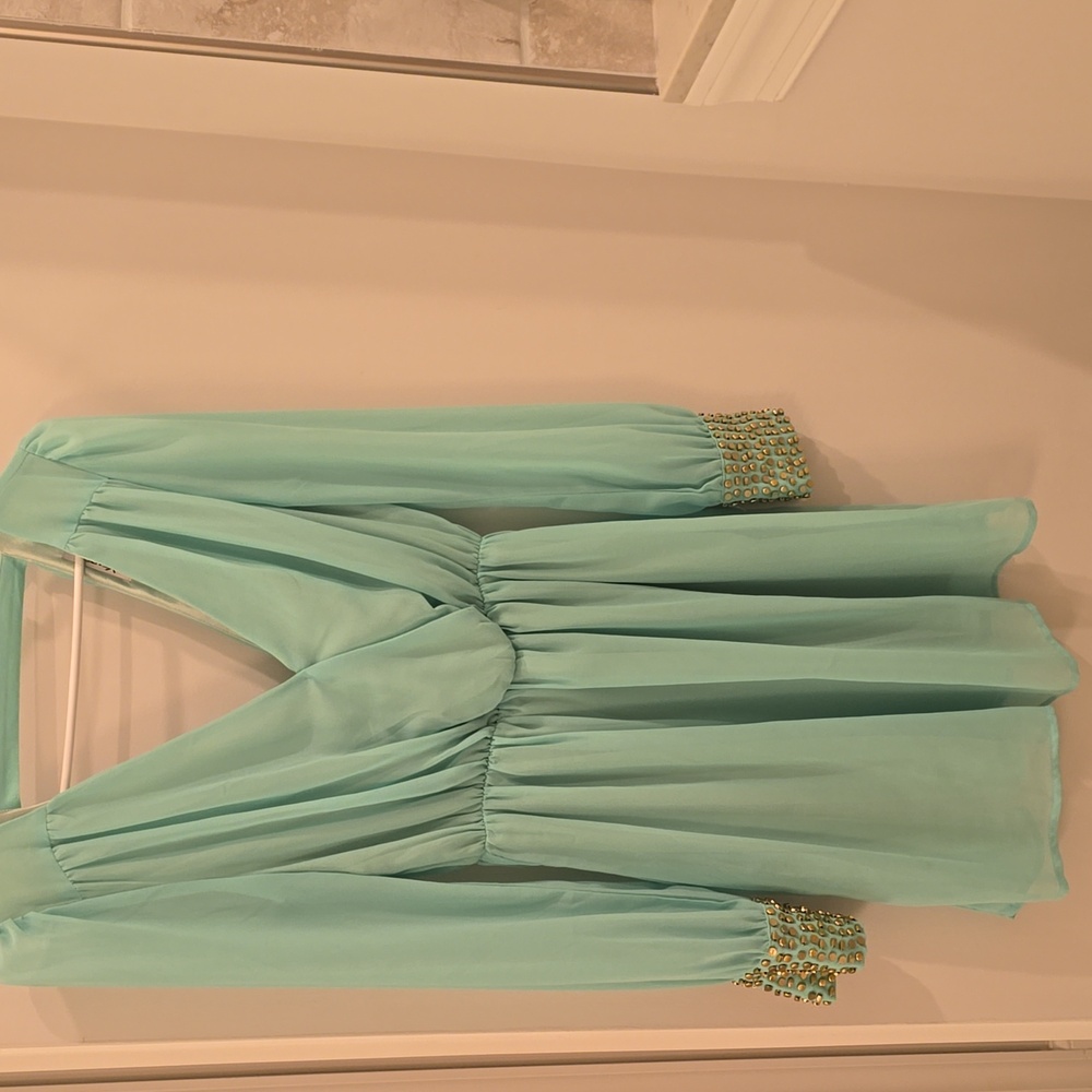 Xtaren Aqua Mini Dress with Gold Accents